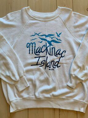 Vintage 90s Mackinac Island Michigan Seagull Midwest Lake Beach Sweatshirt M